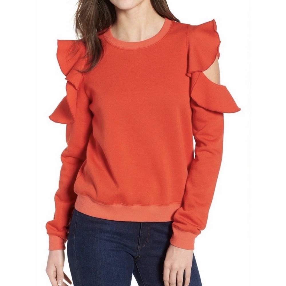 Rebecca Minkoff Sz M sweater Gracie sweatshirt ruffle shoulder cutout top